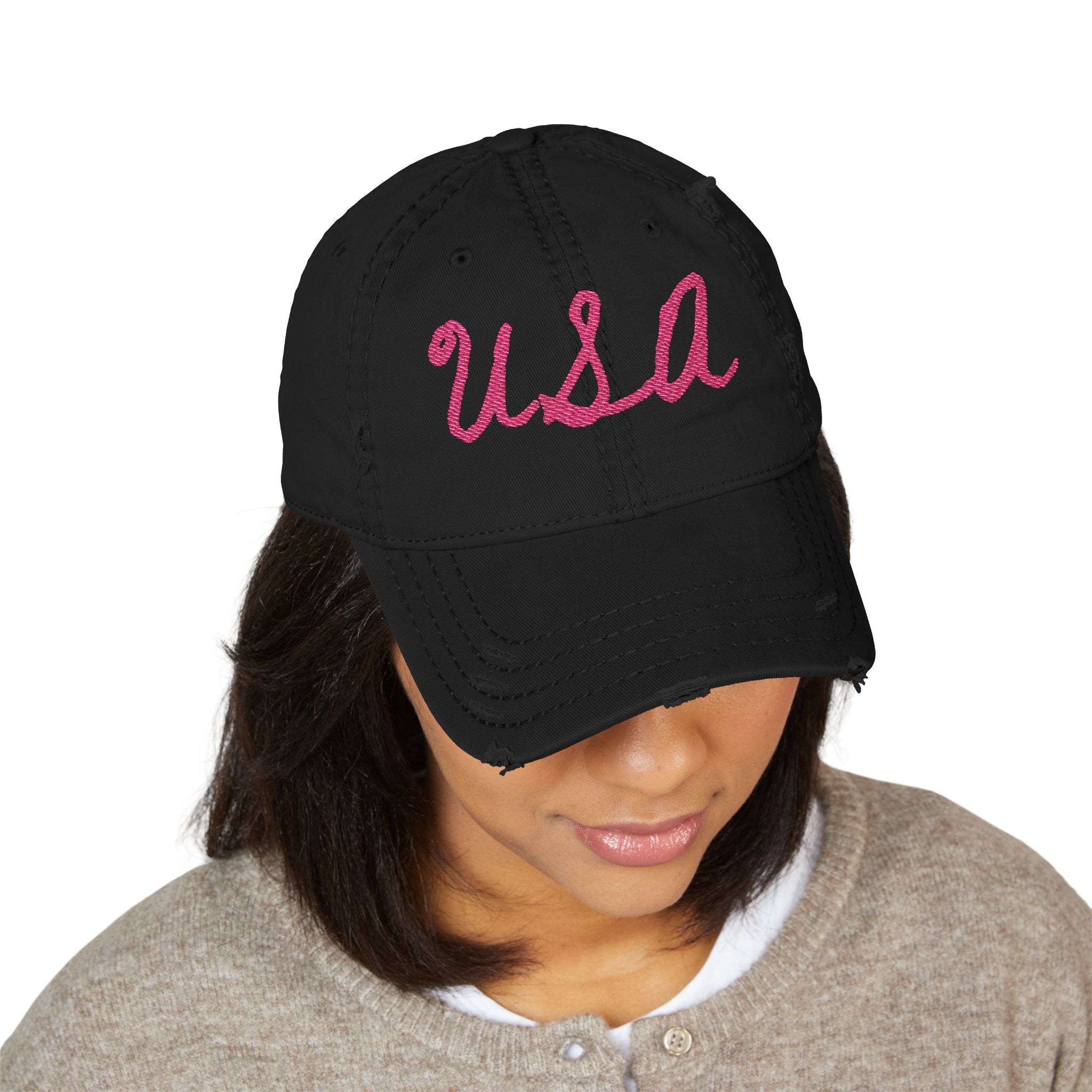 USA Embroidered Distressed USA Mom Hat