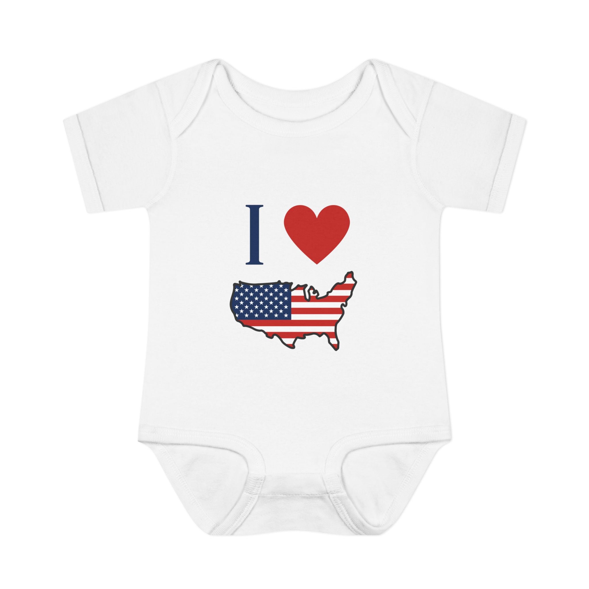 I Love America (Heart & American Flag) USA Patriotic Infant Bodysuit