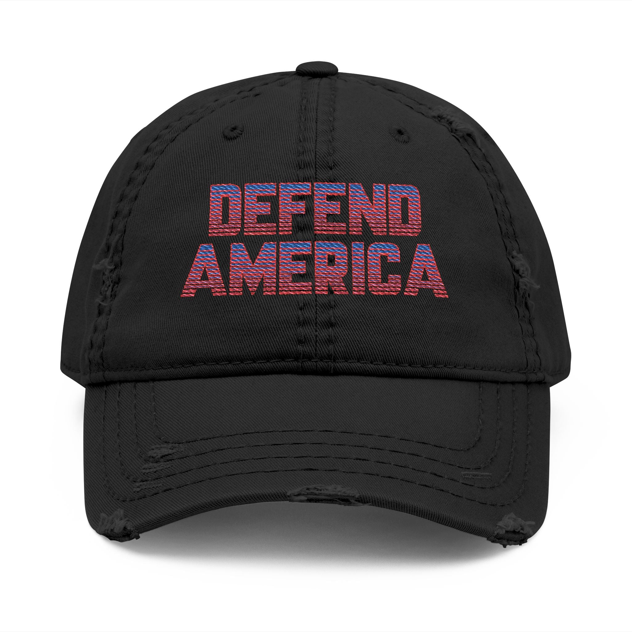 Black 6 panel distressed dad hat "DEFEND AMERICA" #American #MadeinAmerica #MadeinUSA #USA #USApride #America  #americanmade #americanmadeproduct #americanmadeproducts #productsmadeinAmerica #USAmade #productmadeinUSA #productsmadeinUSA #Americanflag #USAflag

