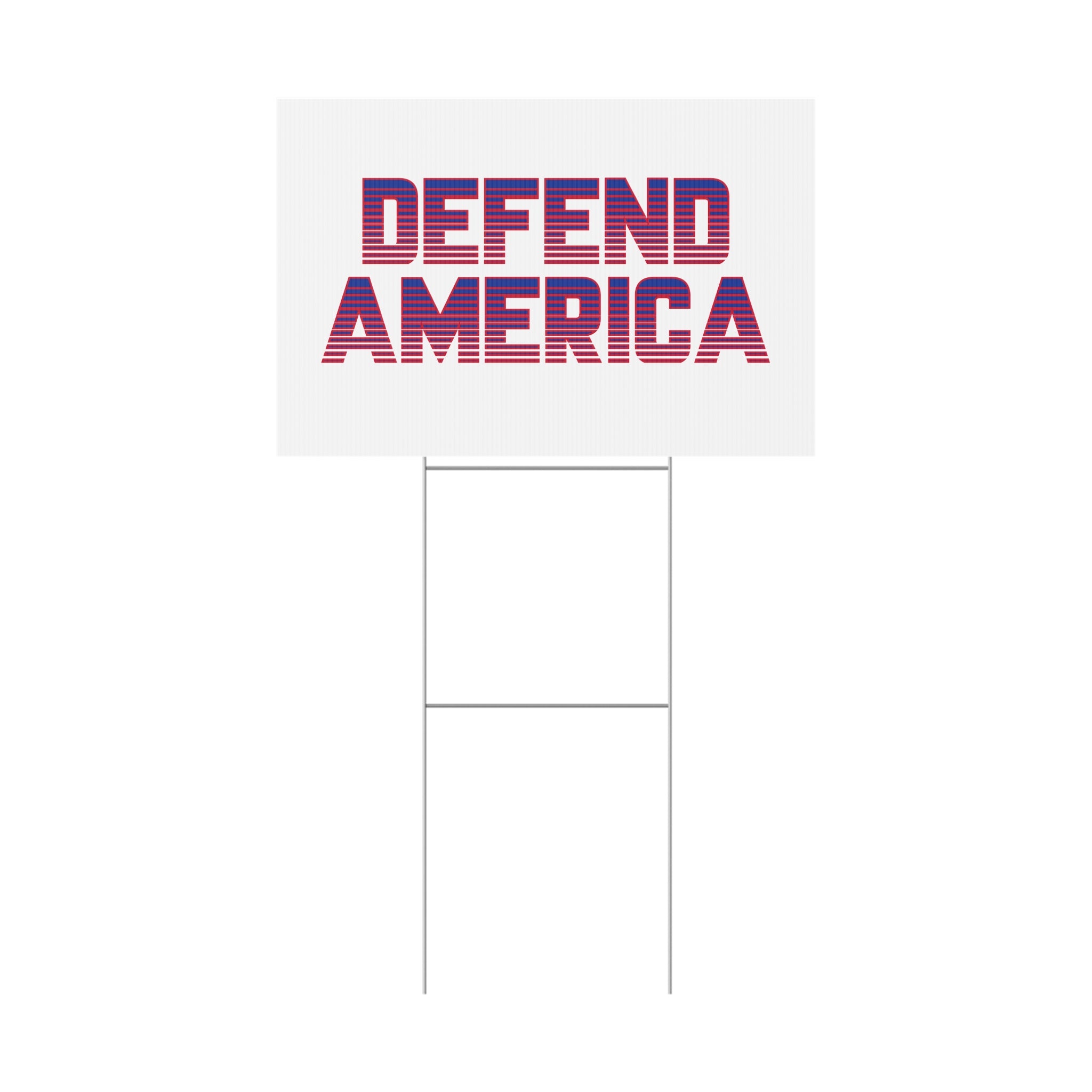Flag with 'DEFEND AMERICA' text on a white background