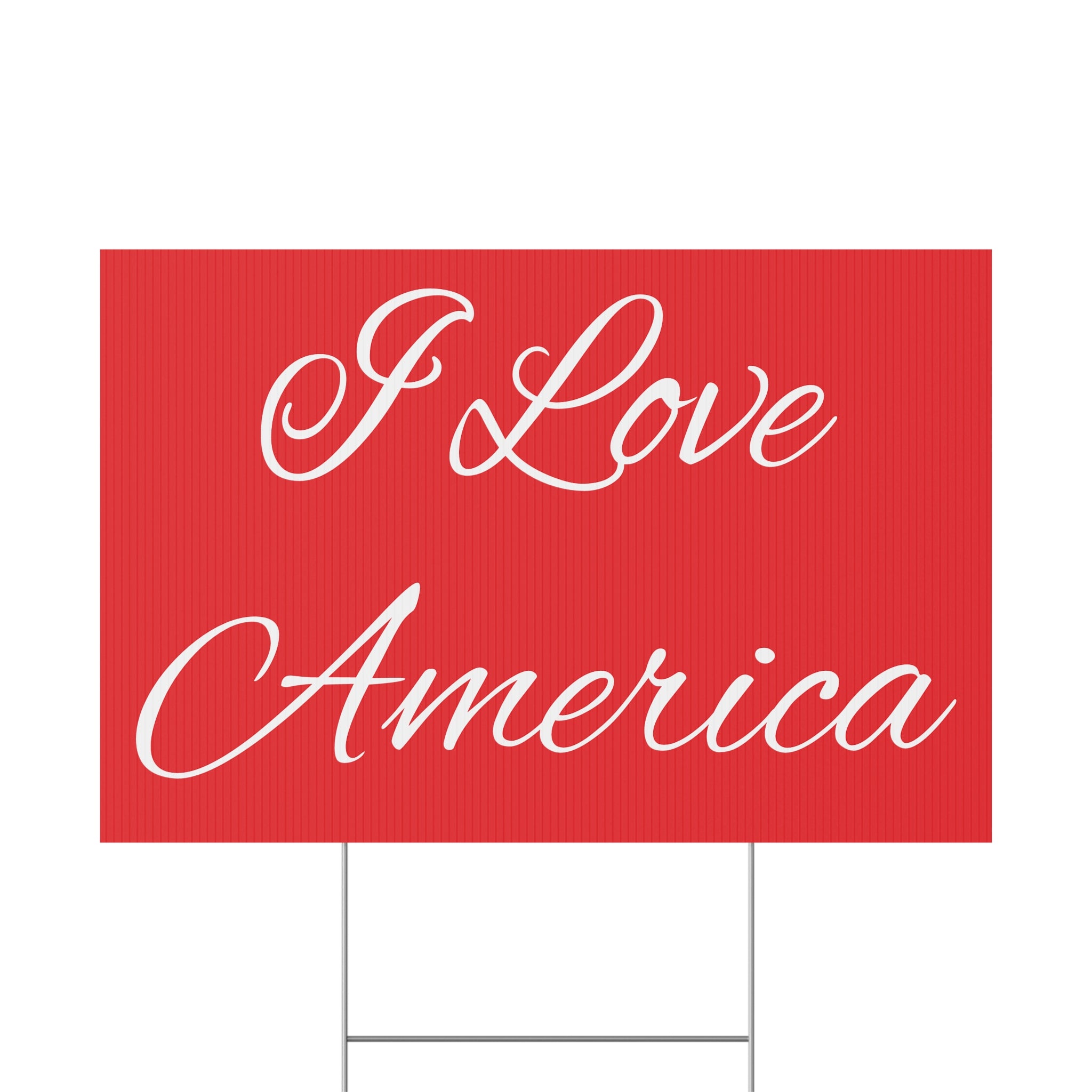 Red sign with 'I Love America' text on a white background