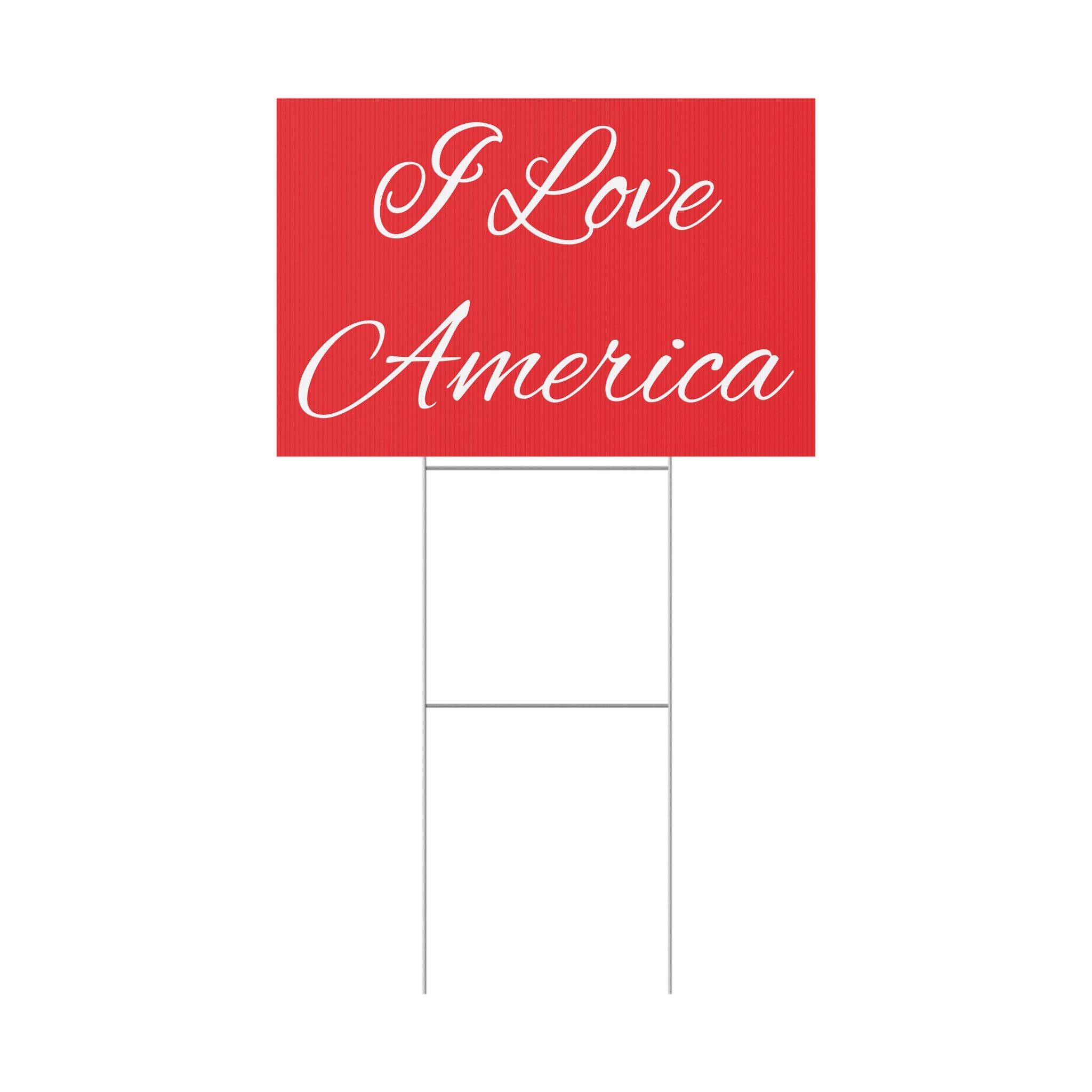 Red sign with 'I Love America' text on a white background
