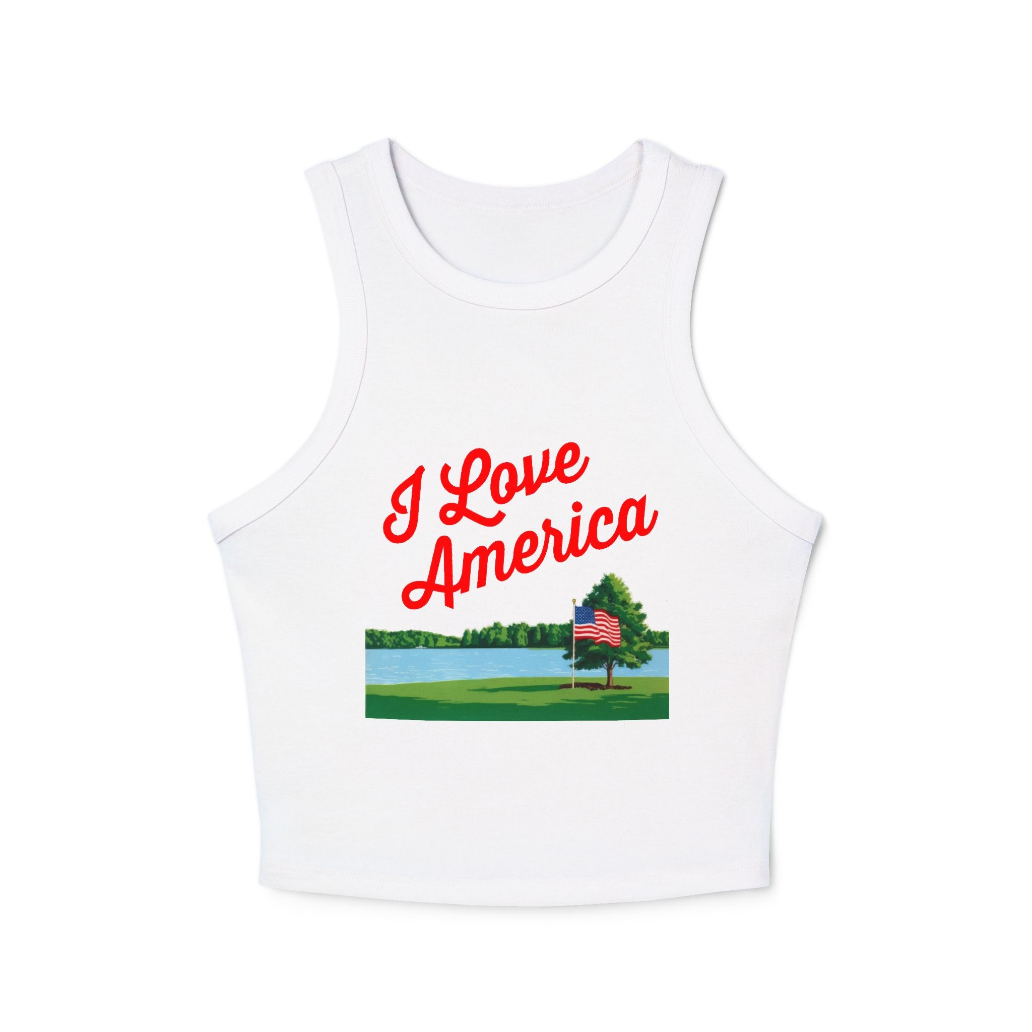 White tank top - I love America Racer back tank for women 