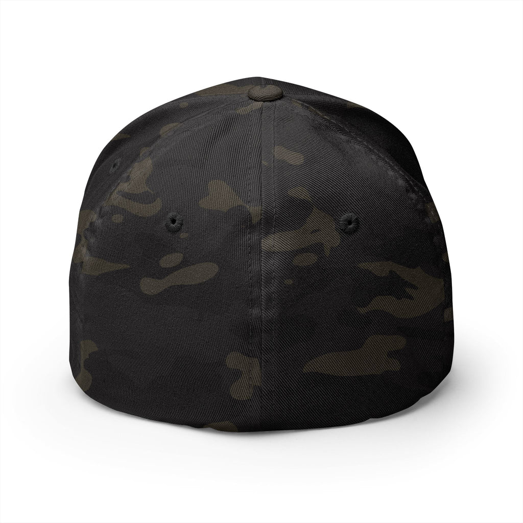 Black camouflage baseball cap on a white background