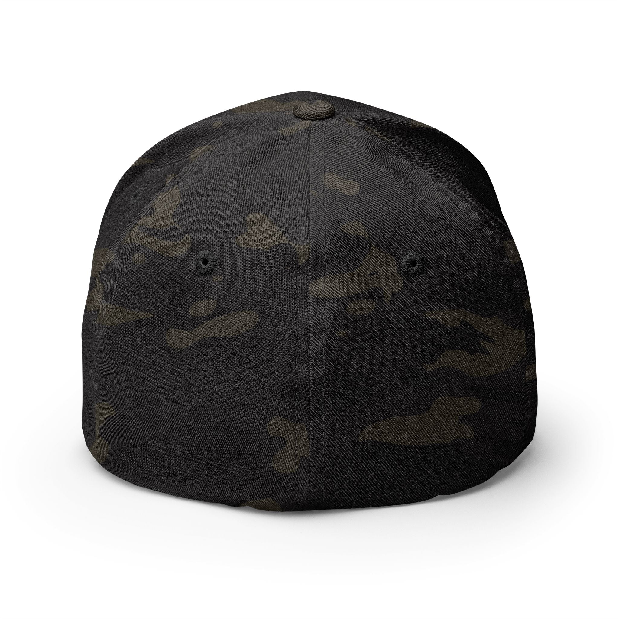 Black camouflage baseball cap on a white background