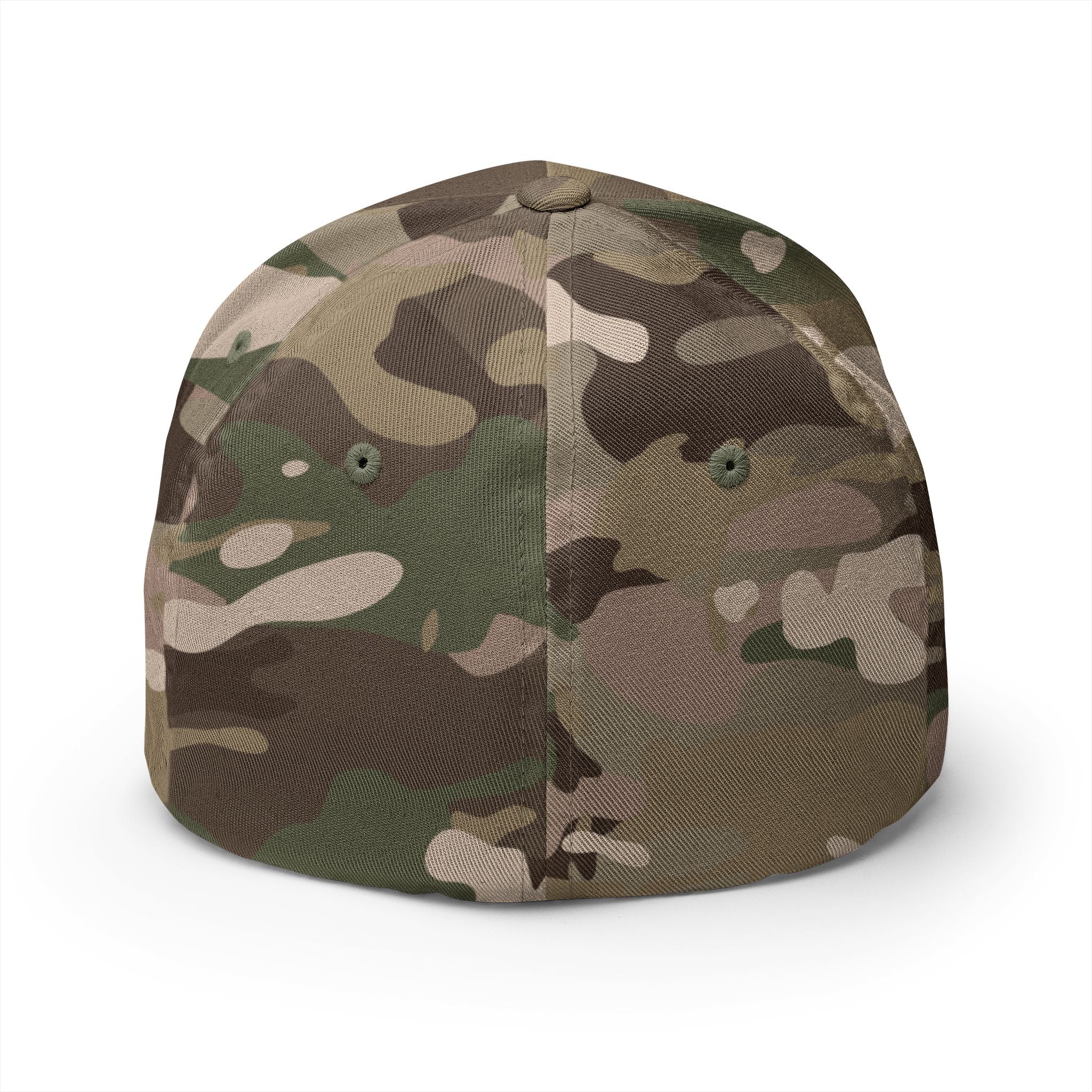 Camouflage-patterned cap on a white background